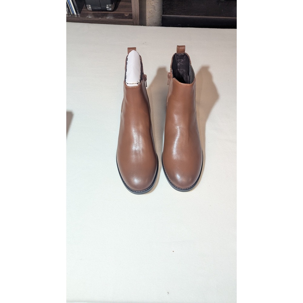 Lands' End Preppy Chelsea Boots Women 8.5W Cognac Leather New Side Zip 525755